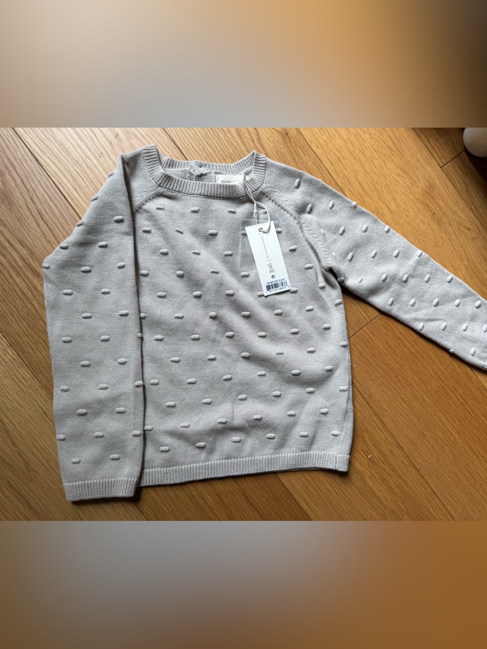 Quincy Mae Light Beige Dot Texture Crewneck Sweater